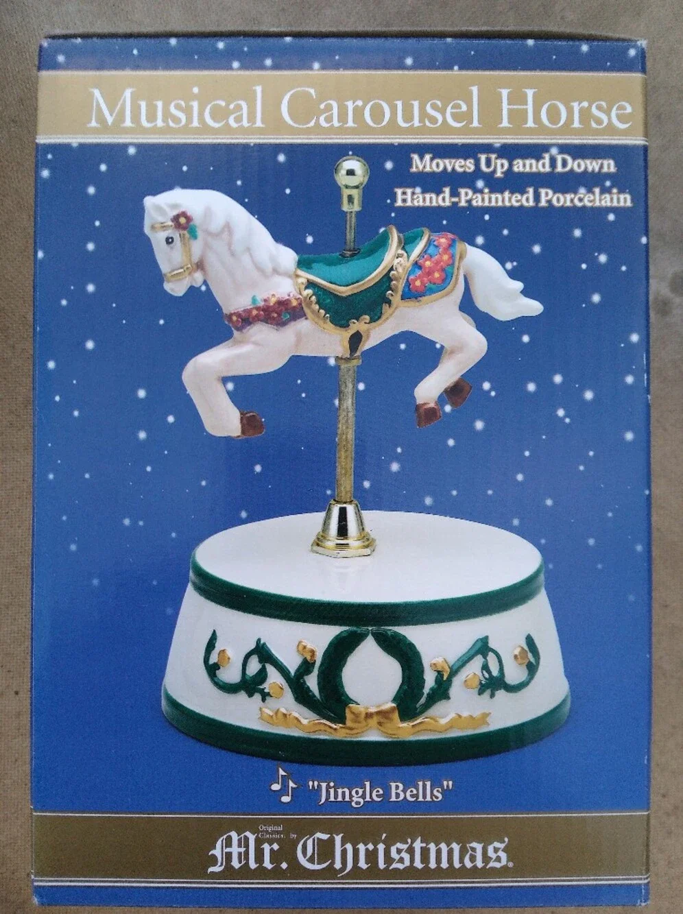 White and Green Carousel Horse Music Box - Brand: Mr. Christmas